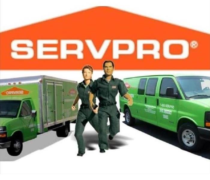 SERVPRO LOGO with Stormy and Blaze running between company truck